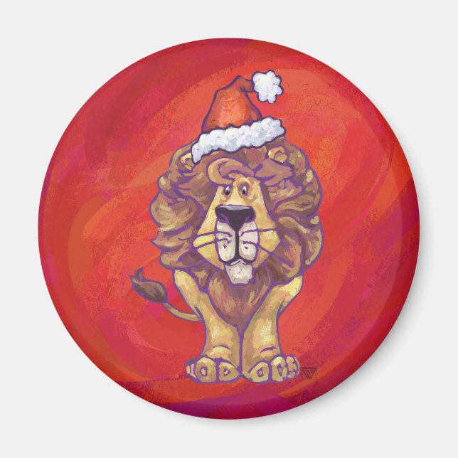 Lion Christmas On Red Magnet (Front)