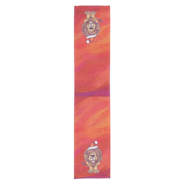 Lion Christmas On Red Short Table Runner (Front)