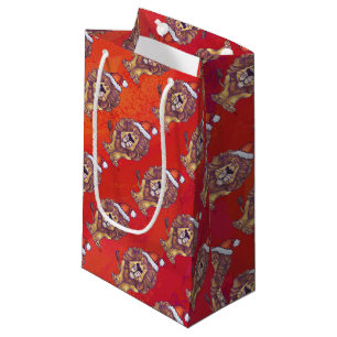 Lion Christmas On Red Small Gift Bag
