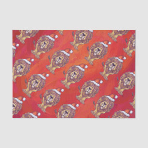 Lion Christmas On Red Tissue Paper