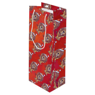 Lion Christmas On Red Wine Gift Bag