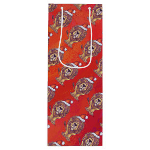 Lion Christmas On Red Wine Gift Bag