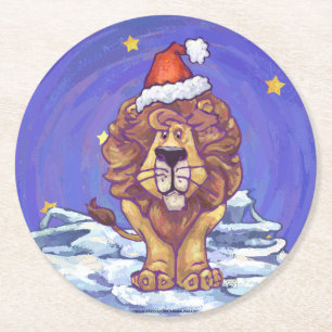 Lion Christmas Round Paper Coaster