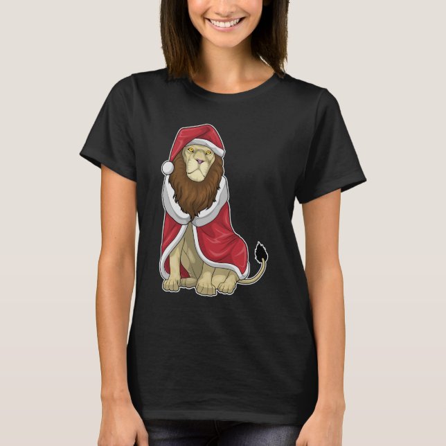 Lion Christmas Santa hat T-Shirt (Front)