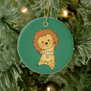Lion Christmas Snow Winter Animals Lions Adult Clo Ceramic Ornament