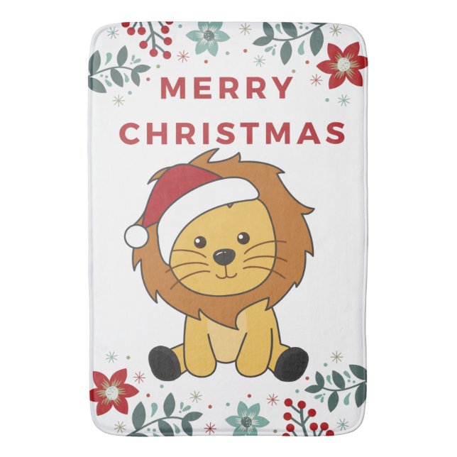 Lion Christmas Snow Winter Animals Lions Bath Mat (Front Vertical)