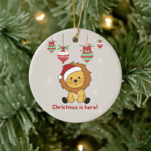 Lion Christmas Snow Winter Animals Lions Ceramic O Ornament