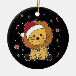 Lion Christmas Snow Winter Animals Lions Ceramic O Ornament