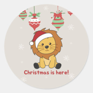 Lion Christmas Snow Winter Animals Lions Classic R Round Sticker