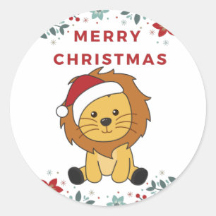 Lion Christmas Snow Winter Animals Lions Classic R Round Sticker