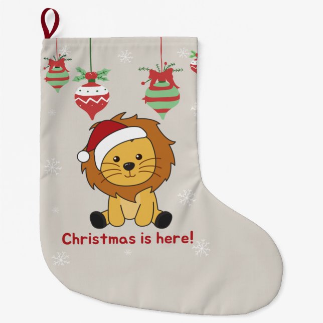 Lion Christmas Snow Winter Animals Lions Large Chr Stocking (Front)