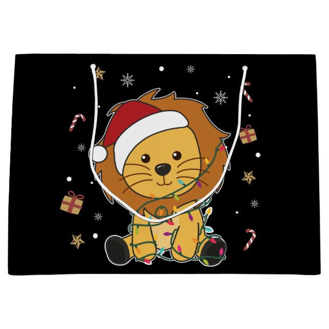 Lion Christmas Snow Winter Animals Lions Large Gif Large Gift Bag (Front)