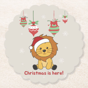 Lion Christmas Snow Winter Animals Lions Paper Coa Coaster