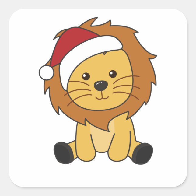 Lion Christmas Snow Winter Animals Lions Square Sticker (Front)