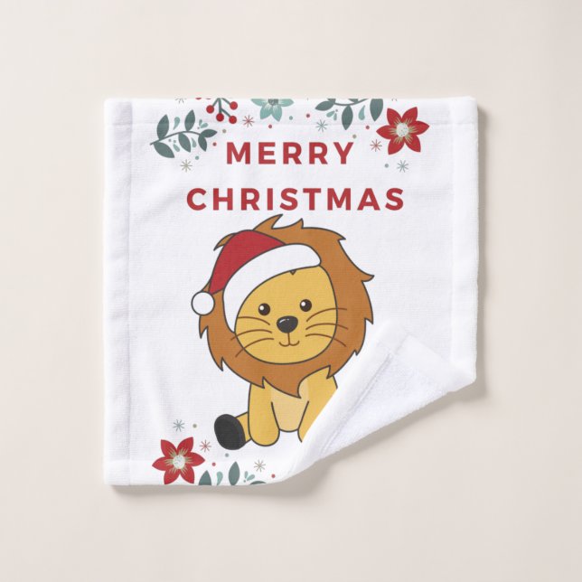 Lion Christmas Snow Winter Animals Lions Wash Cloth (Wash Cloth)