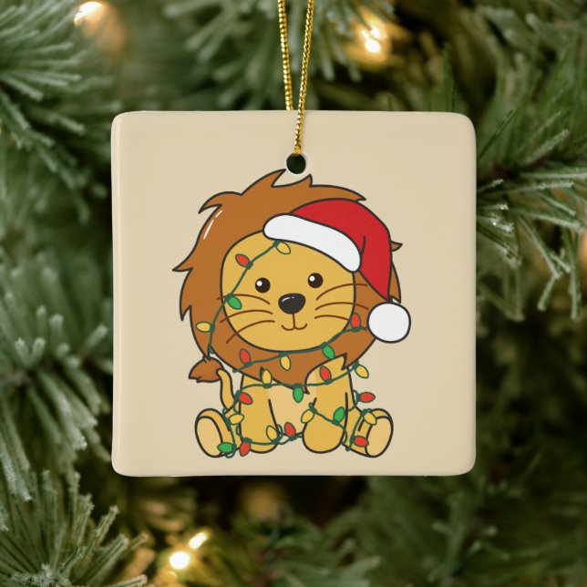 Lion Christmas Winter Animals Holiday Lions Ceramic Ornament (Tree)