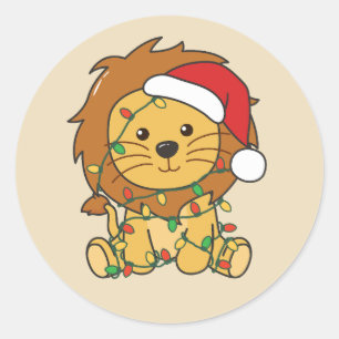 Lion Christmas Winter Animals Holiday Lions Classic Round Sticker