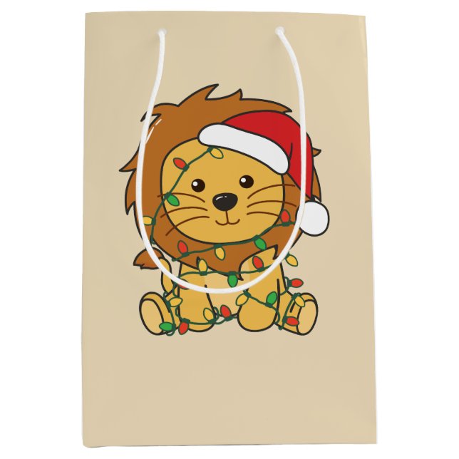 Lion Christmas Winter Animals Holiday Lions Medium Gift Bag (Front)