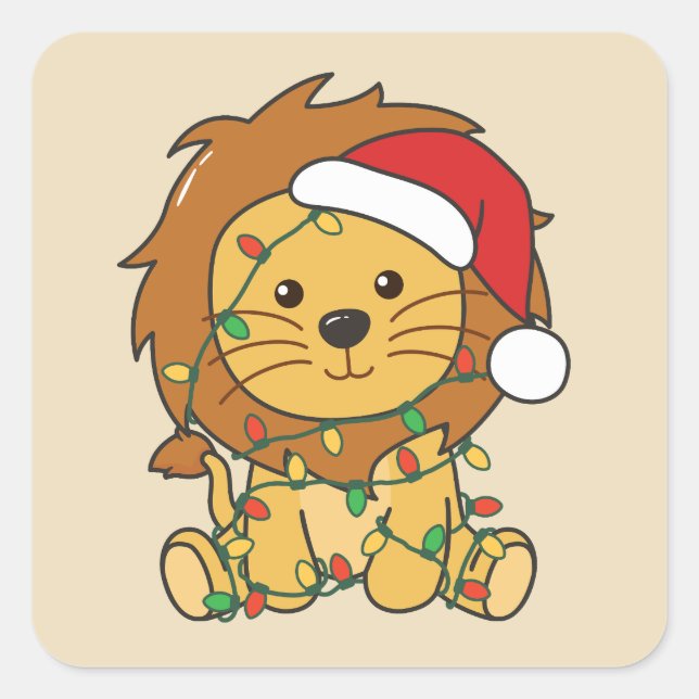 Lion Christmas Winter Animals Holiday Lions Square Sticker (Front)