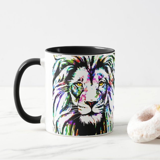 Lion Coffee Mug - Lion Head Coffee Cup (With Donut)