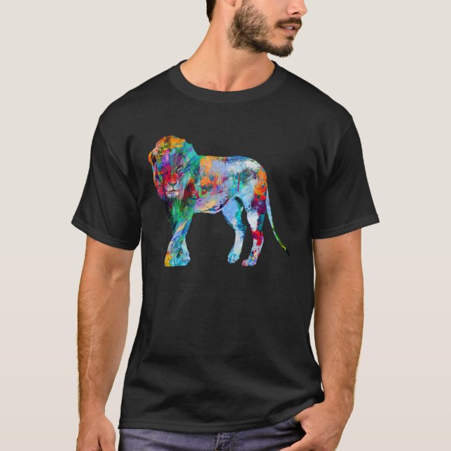 Lion  Colourful Lion abstract Painting Lion T-Shirt (Front)