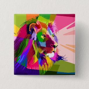 Lion Colourful Prismatic Pop Art Design 15 Cm Square Badge