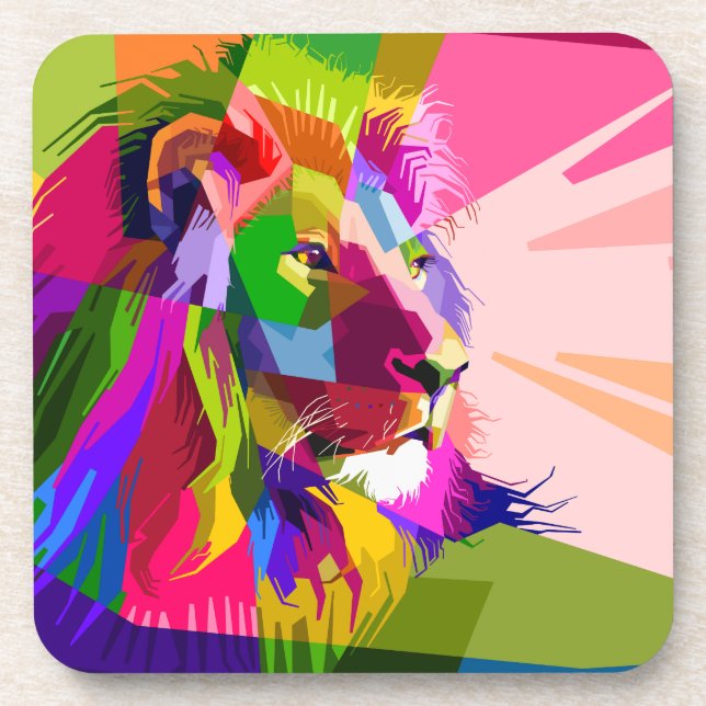 Lion Colourful Prismatic Pop Art Design-62501 Coaster (Front)