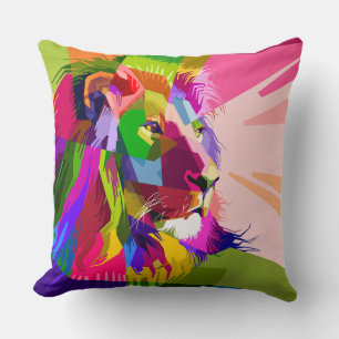 Lion Colourful Prismatic Pop Art Design Cushion
