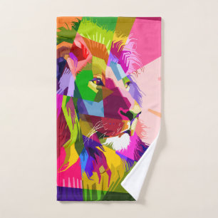 Lion Colourful Prismatic Pop Art Design Hand Towel