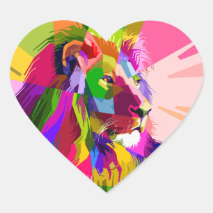 Lion Colourful Prismatic Pop Art Design Heart Sticker