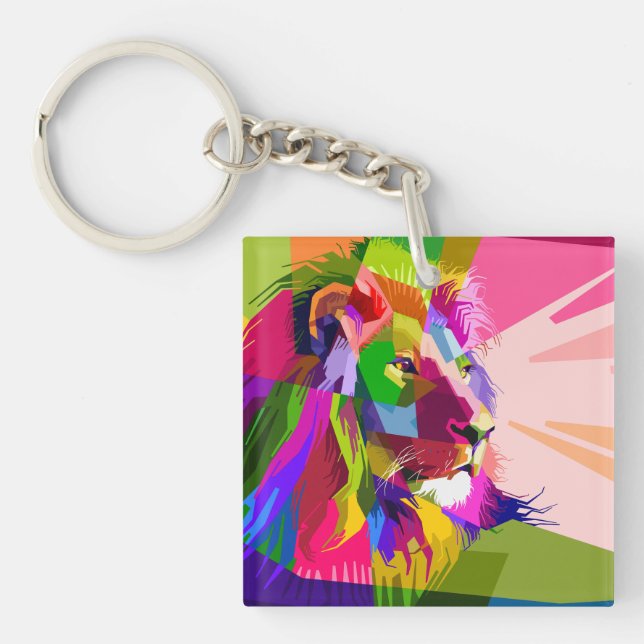 Lion Colourful Prismatic Pop Art Design Key Ring (Front)