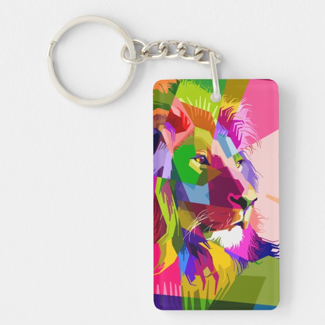 Lion Colourful Prismatic Pop Art Design Key Ring (Front)