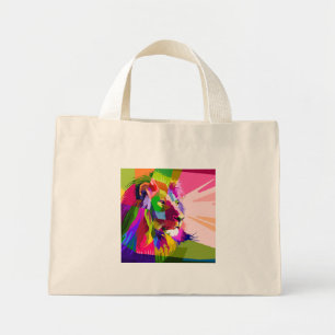 Lion Colourful Prismatic Pop Art Design Mini Tote Bag