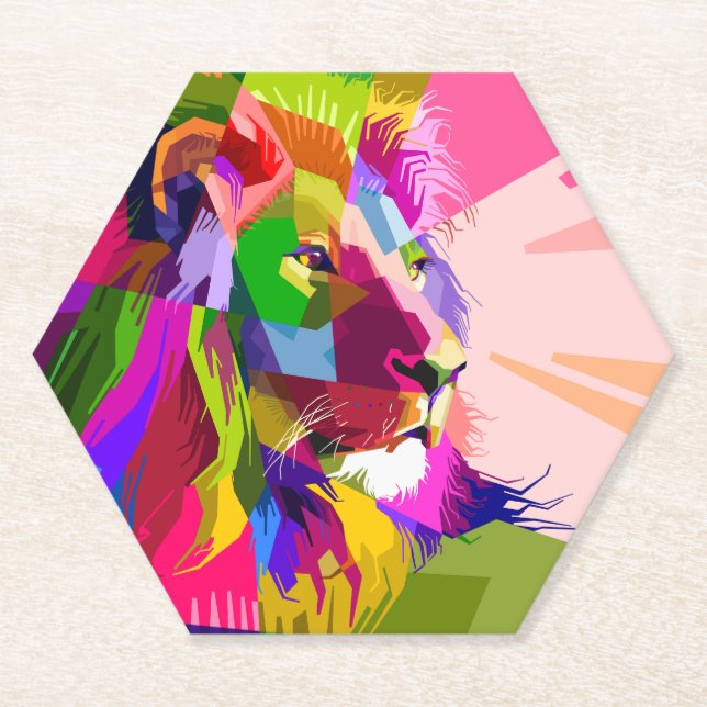 Lion Colourful Prismatic Pop Art Design Paper Coaster (Front)