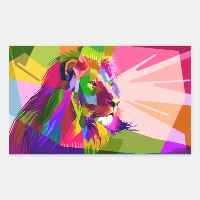 Lion Colourful Prismatic Pop Art Design Rectangular Sticker (Front)