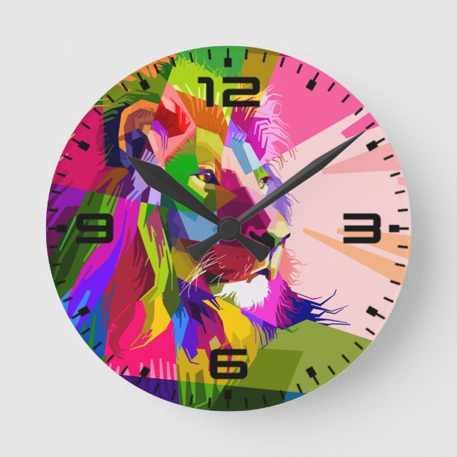 Lion Colourful Prismatic Pop Art Design Round Clock (Front)