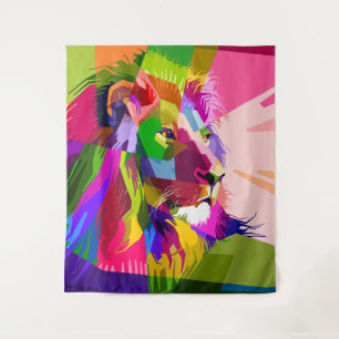 Lion Colourful Prismatic Pop Art Design Tapestry