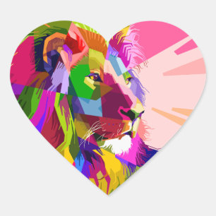 Lion Colourful Prismatic Popart Design-6452 Heart Sticker