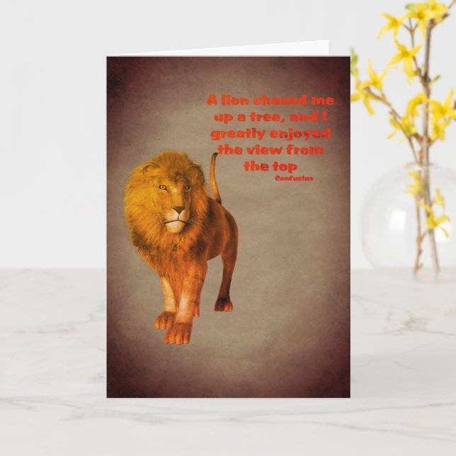 Lion Confucius Attitude Quote Inspirational Card (Yellow Flower)