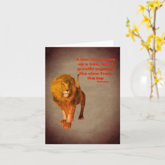 Lion Confucius Attitude Quote Inspirational Note Card (Yellow Flower)