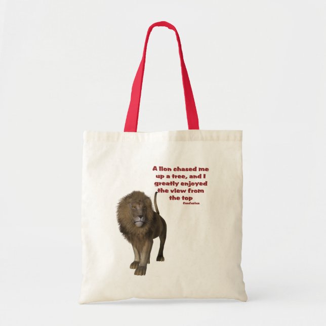 Lion Confucius Inspirational Quote Tote Bag (Front)
