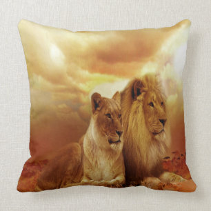 Lion Couple At Sunset Cushion