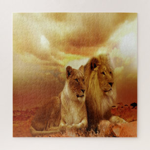 Lion Couple At Sunset Jigsaw Puzzle