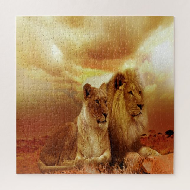 Lion Couple At Sunset Jigsaw Puzzle (Vertical)