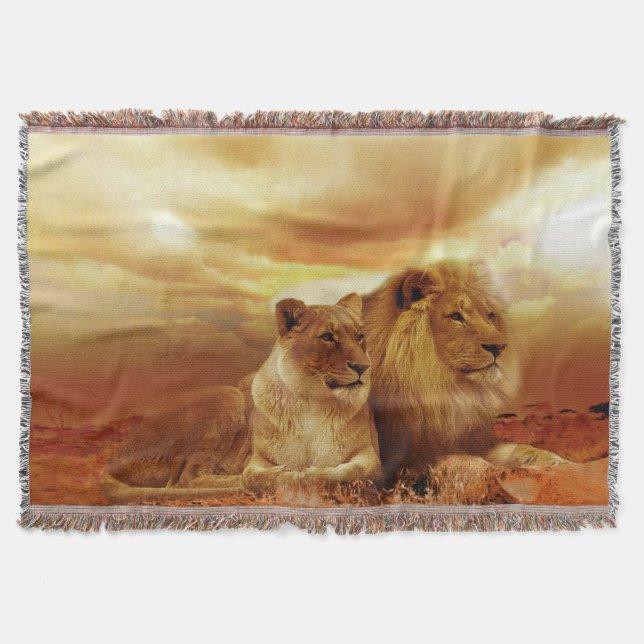 Lion Couple At Sunset Throw Blanket (Front)