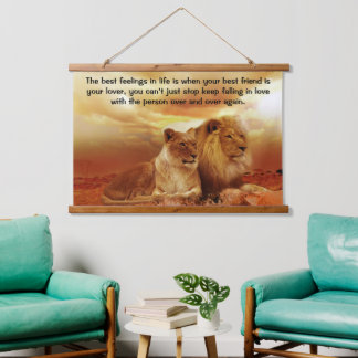 Lion couple sitting together hanging tapestry