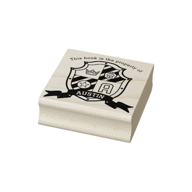 Lion crest letter A kids library name rubber stamp (Stamp)