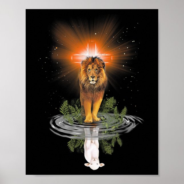 Lion Cross Jesus Reflection Water Mirror Sheep T-S Poster (Front)