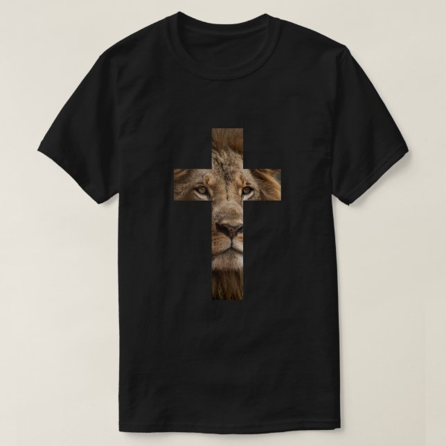 Lion Cross King Lord Jesus Bible Judah  T-Shirt (Design Front)