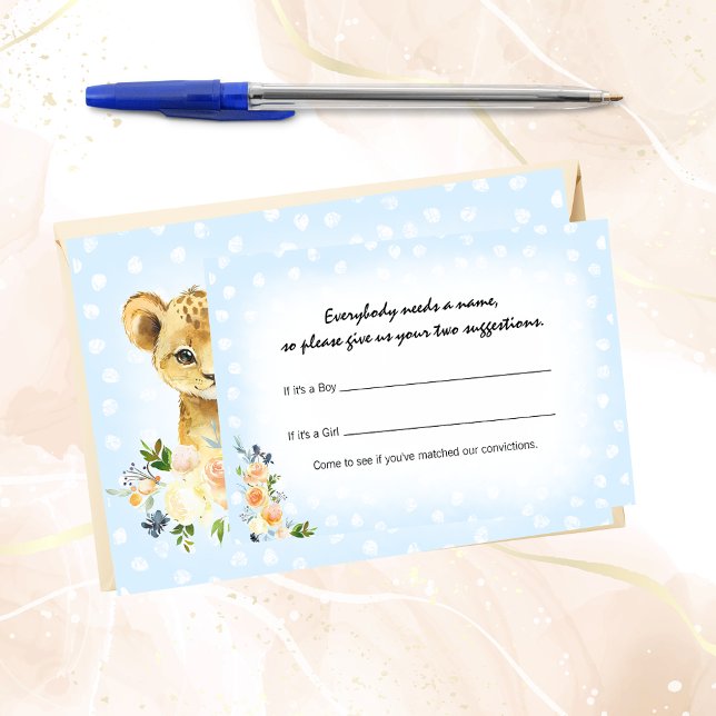 Lion Cub Blue Baby Name Suggestion Shower Game Enclosure Card (Creator Uploaded)